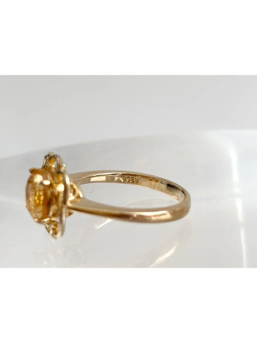 Gold Overlay Citrine Gemstone Solitaire Sterling Silver 925 Vintage Ring - sz 7